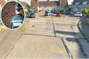 Cash was stolen from a car parked in Newsons Meadow, Lowestoft. Inset, a Suffolk Constabulary officer. Pictures: Google Images/Newsquest