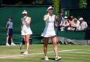 Olivia Nicholls, right, and Alicia Barnett during their doubles match at Wimbledon