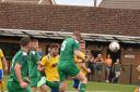 Keith Vincent goes close with a header for Gorleston in their FA Vase defeat Picture: DAVID HARDY