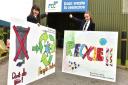 Local school children have taken part in an art competition to design signs to promote recycling.Emma Read and Maria Brown from Benjamin Britten Music Academy.