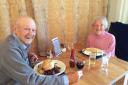 Malcolm Metcalf enjoys a reunion meal with former nurse Hilda Burton
