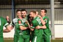 Gorleston players celebrate their goal against Thurrock Picture: David Hardy
