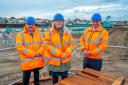 Norfolk County Council leader Kay Mason Billig, with Graham Plant and GYBC leader Carl Smith at the site of the new operations and maintenance campus. Picture - Norfolk County Council