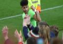Onel Hernandez of Norwich celebrates victory with the traveling Norwich fans at the end of the Sky Bet Championship match at the Riverside Stadium, MiddlesbroughPicture by Paul Chesterton/Focus Images Ltd +44 7904 64026730/03/2019