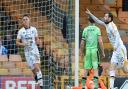 Luke Hannant, left, as David Worrall celebrates his first half equaliser for Port Vale against Colchester in a 2-2 draw in January 2018 Picture: Pagepix