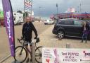 Richard Brash arrives in Great Yarmouth after a 116km bike ride as part of his Coastline Challenge