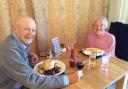 Malcolm Metcalf enjoys a reunion meal with former nurse Hilda Burton