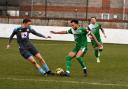 New signing Natty Steward takes on Grays Athletic's defence Picture: David Hardy