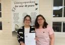 Laura Nikoghosyan (left) with her mother, Armine, at the 2023 A-Level results day at East Norfolk. Picture - James Weeds