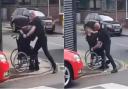 Images showing a police officer tackling a man in a wheelchair in Great Yarmouth on May 20.