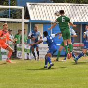 George Keys comes close with a header in the 3-0 defeat
