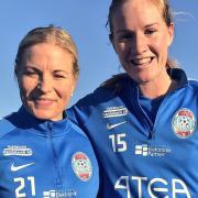 Vaila Barsley pictured at the Flegg Football Development Centre, right, during a training session back home in Norfolk in December 2016 with Sweden international and Eskilstuna team-mate Annica Svensson. Picture: Norfolk FA