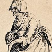 An old woman from the 18th century, the era in wich Queen Martha lived. There is a preconception that mental health was treated with cruelty in the past - this was not always the case. Etching by Jean Duplessi-Bertaux. Credit: Wellcome Collection
