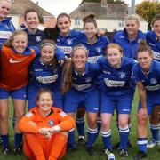 The happy team at the end of the match. Lowestoft Ladies v Enfield Ladies FA Cup third round qualifier. Picture: Shirley D Whitlow