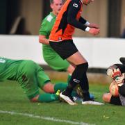 Gorleston, green, in FA Vase action on Saturday. Picture: NICK BUTCHER