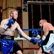 Mikie Webber-Kane, left, on his way to victory over John Spencer at The Halls in Norwich