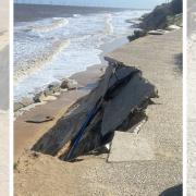 A road fell into the sea amid high tides and strong winds battering the coastline at Hemsby