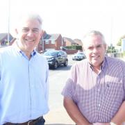 Great Yarmouth MP Sir Brandon Lewis and councillor Carl Annison by the busy Beccles Road. Picture - Supplied