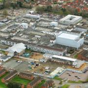 A bird's eye view of the James Paget. It shows earlier work to build a concept ward near to where the new Orthopaedic Elective Hub will also be based Picture: JPUH