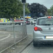 A section of the A47 in Gorleston was partially blocked following a two-car crash