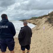 Hemsby Independent Lifeboat crewmembers were monitoring the Gap area of the beach on Thursday morning following the high tide. Picture - James Weeds