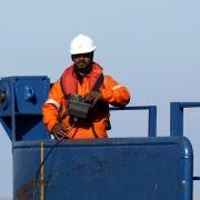 A DORIS employee at Ormonde offshore wind farm in the UK.