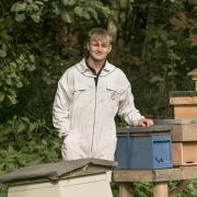 Young beekeeper Cullen Brown by some of his hives. Picture - Sonya Duncan
