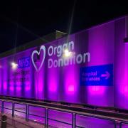 The James Paget Hospital lit up pink to support Organ Donation Week 2022.