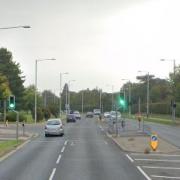 A set of traffic lights on the A47 in Gorleston outside the James Paget hospital.