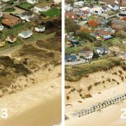 Before and after photos show the impact of 30 years of coastal erosion at Hemsby.