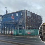 Extra structural support has been given to the burnt out Haven Bridge pub by KB Scaffolding. Pictures - James Weeds / KB Scaffolding