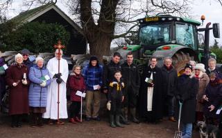 Almost 30 people gathered to see the blessing of a plough ahead of farming season