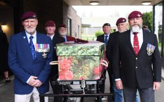 Veterans ready to carry the coffin at the funeral of Alan Cole at Gorleston.
